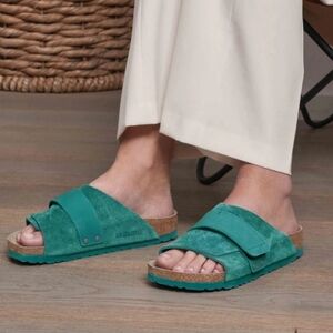 READ Birkenstock Kyoto Seam Green Soft Suede Sandals Women's Size 7